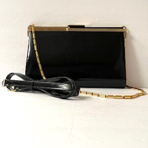 Black Patent Leather Purse Clutch with Chain and Leather shoulder strap